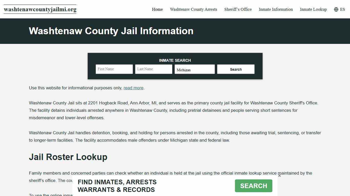 Washtenaw County, MI Jail Roster, Inmate Info